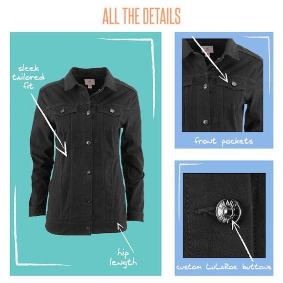 LuLaRoe Jaxon Denim Jacket Small Two-Tone Grey Blue Wash Stretch Jean Coat - Picture 11 of 13